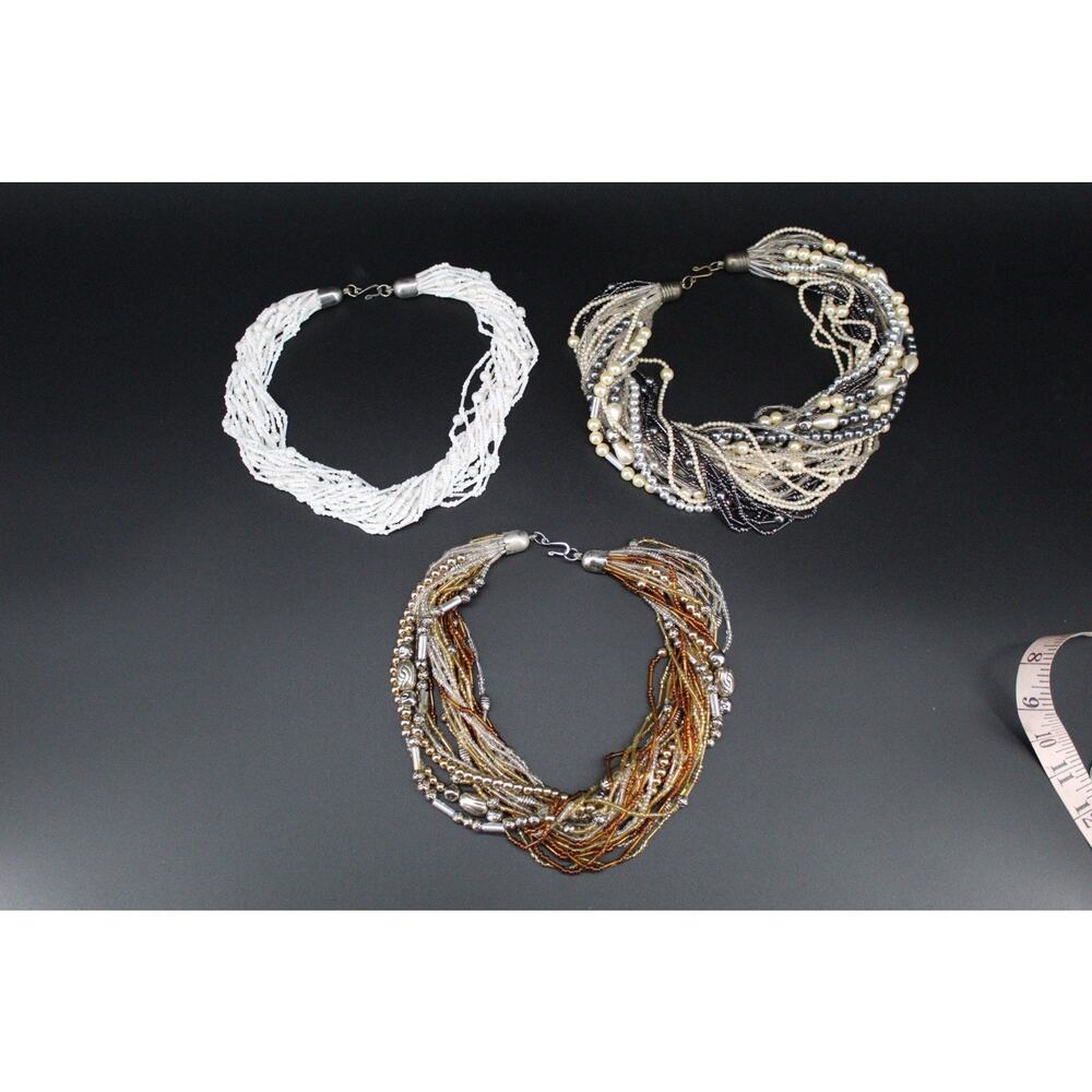 Boho Multi Strand Beaded Necklace Lot Tribal Seed Bread Statement Jewelry Lot